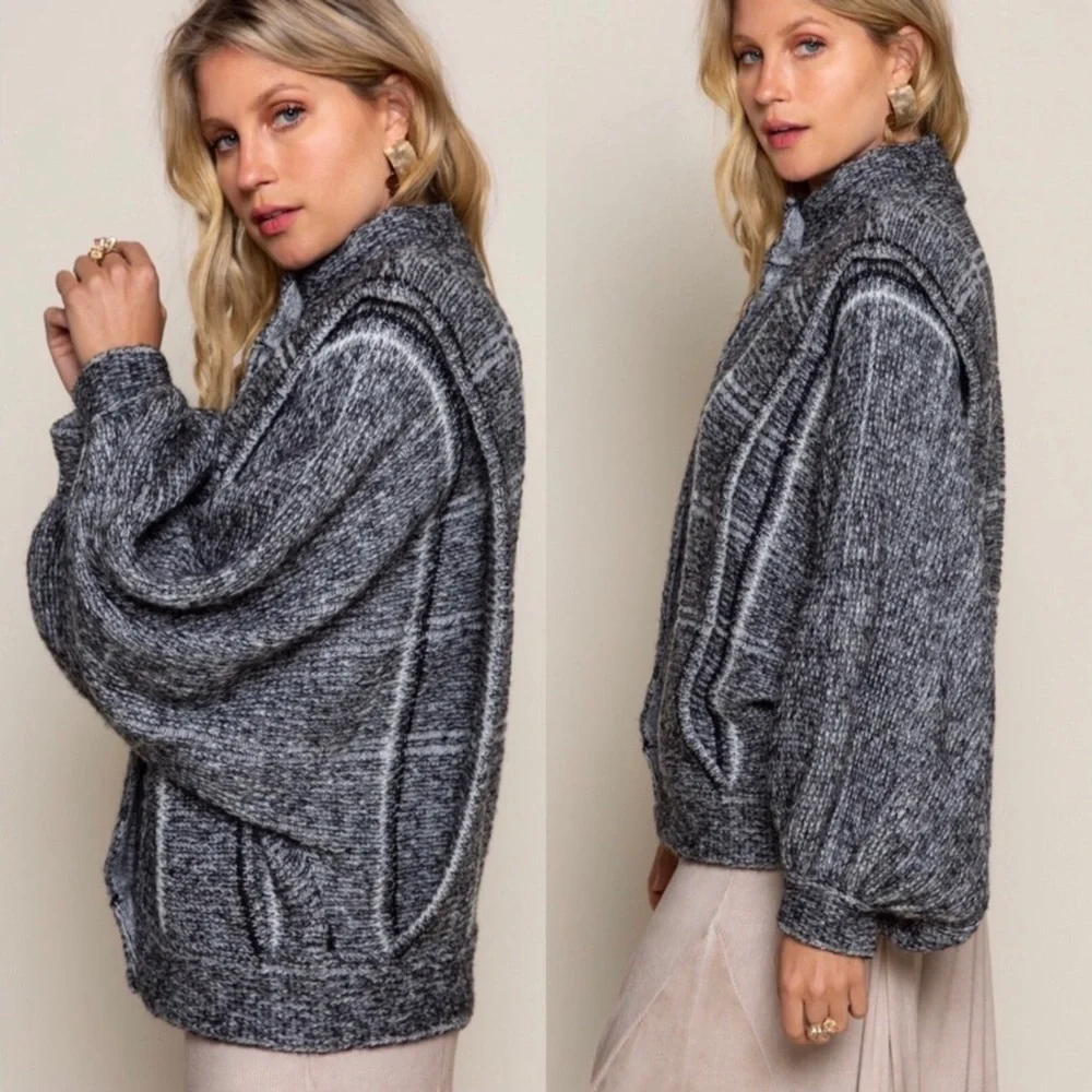 SALE! POL Gray Plaid Button Front Sweater Coat Military Inspired - Picture 4 of 8